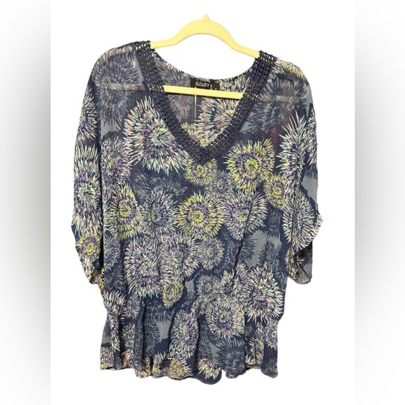 a.n.a Tops - A.n.a. NWT Women’s Blue Burst Sheer V-Neck Elastic Waist Peplum Top 3X